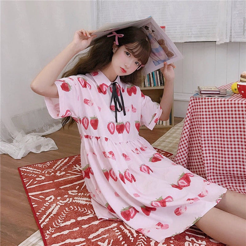 お取り寄せ】いちごとマカロン柄＊シャツワンピース | *Fluffy Souffle*