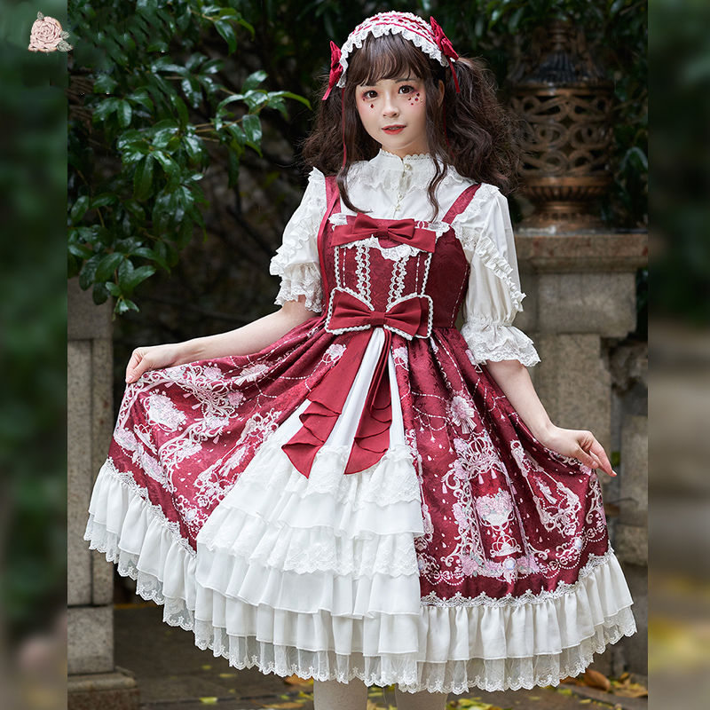 ロリータ ワンピース ジャンパースカート 花模様 エレガント 宮廷