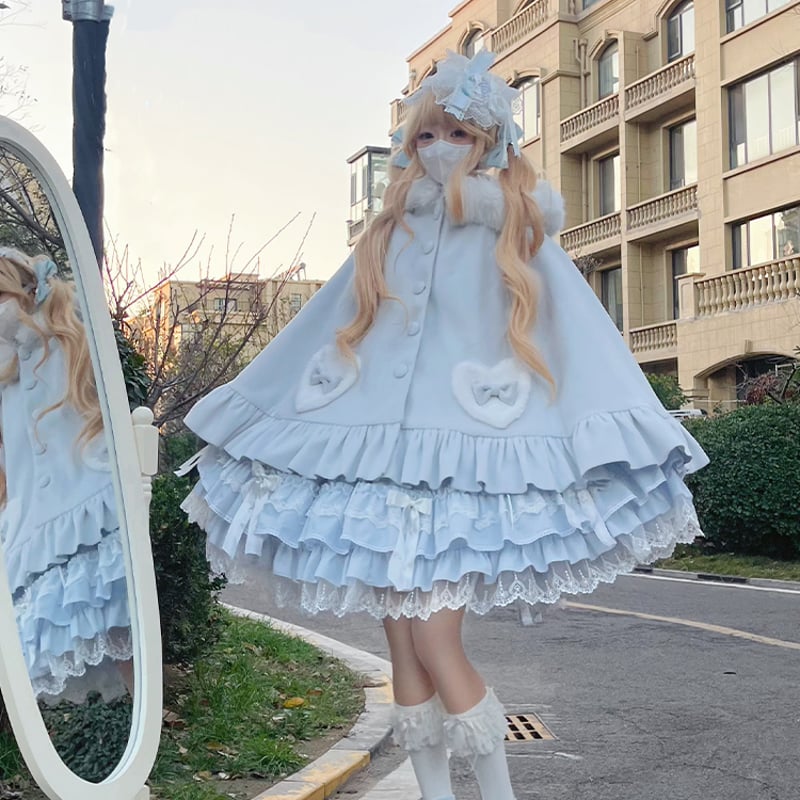 ロリータ 姫系 ケープコート マント ポンチョ コート アウター リボン