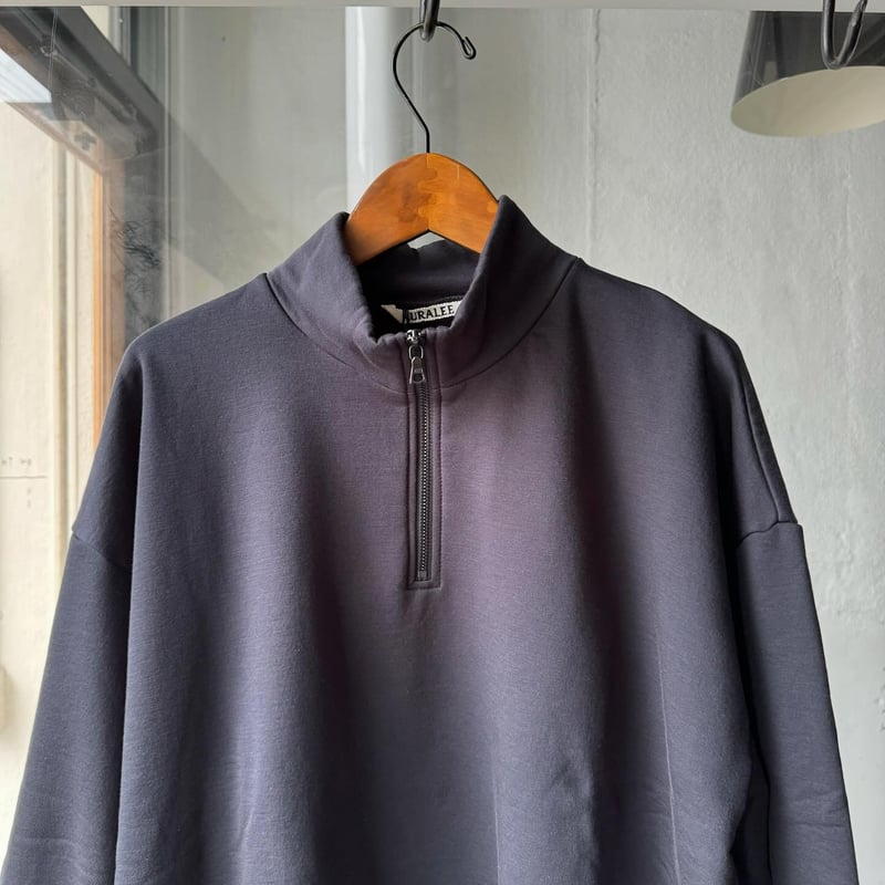 AURALEE ELASTIC HIGH GAUGE SWEAT HALF ZIP P/O |
