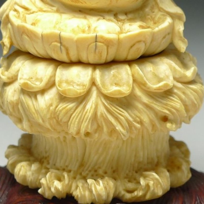 △本象牙彫刻一面六臂像置物唐木台座/如意輪観音大威徳明王6本手