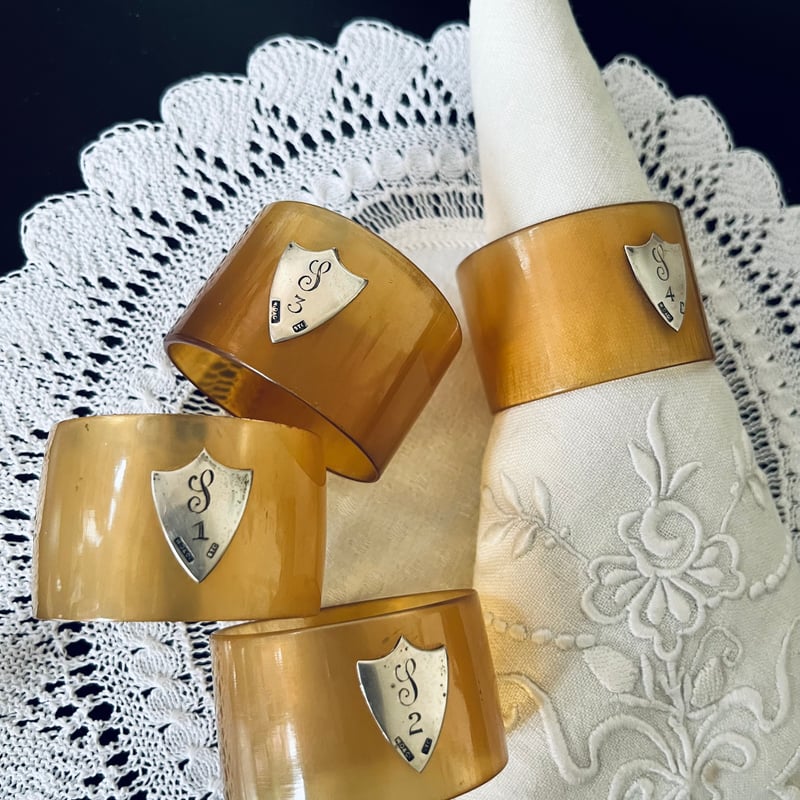 ○o-159/ 4個セット♪ホーン＋シルバー製 ナプキンリング | PISKEY