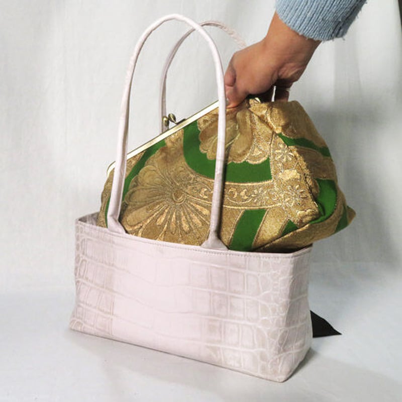 セミオーダー☆レザーがま口トートバッグ 4way 帯リメイクバッグ 和装