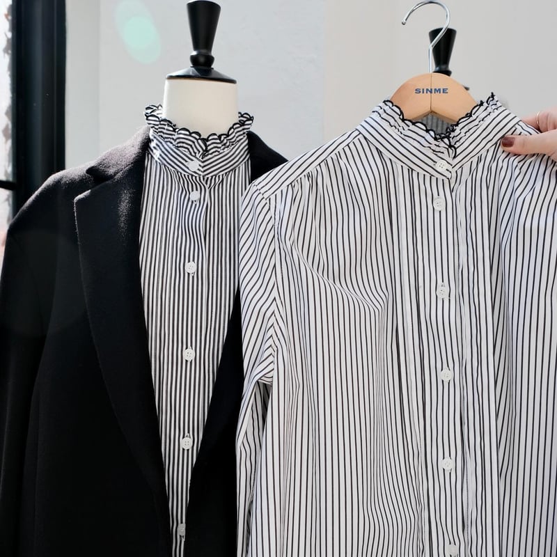 SINME スカラエンブロイダリーシャツ ホワイト×ブラック SS15-22 | geep