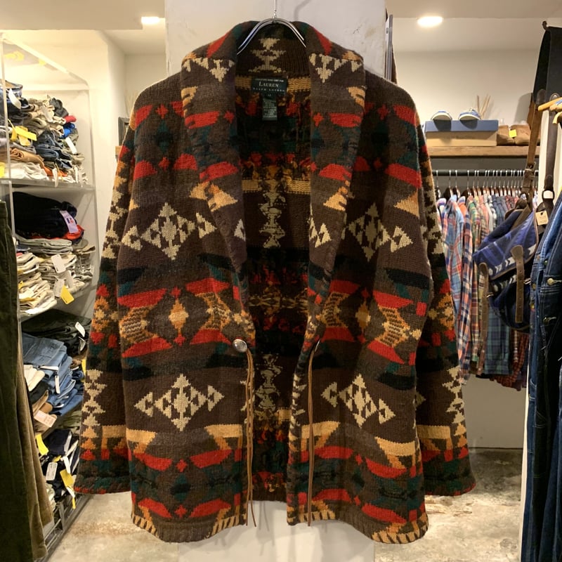 LAUREN Ralph Lauren ネイティブ柄 ショールカラーニットカーディガン