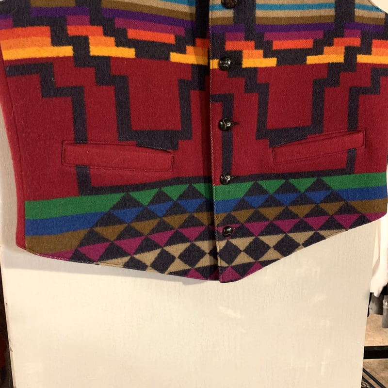90s PENDLETON ウールベスト ネイティブ柄 USA製 ペンドルトン (S2179)