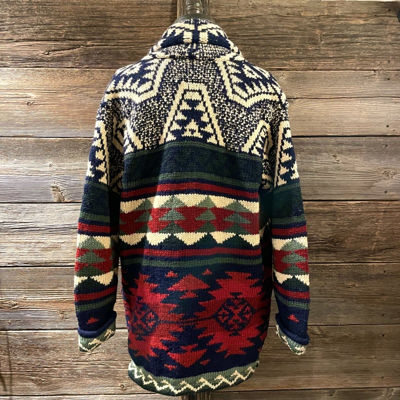 RALPH LAUREN COUNTRY 90s ネイティブ柄 ショールカラー ウールニットガ