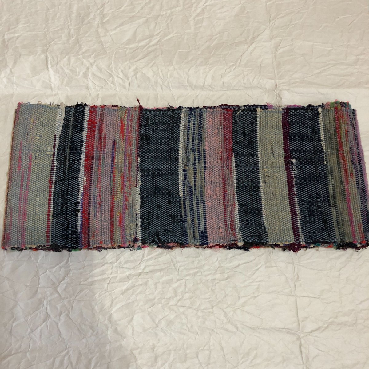 青と緑のストライプ 織物ランナー、裂織 青と緑のストライプ 織物