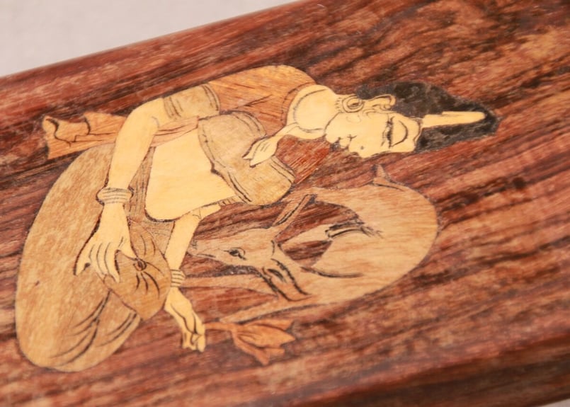 レトロ/木象嵌/神/鹿/木工/寄木/木画/種板/ヴィンテージ/インド/寄木