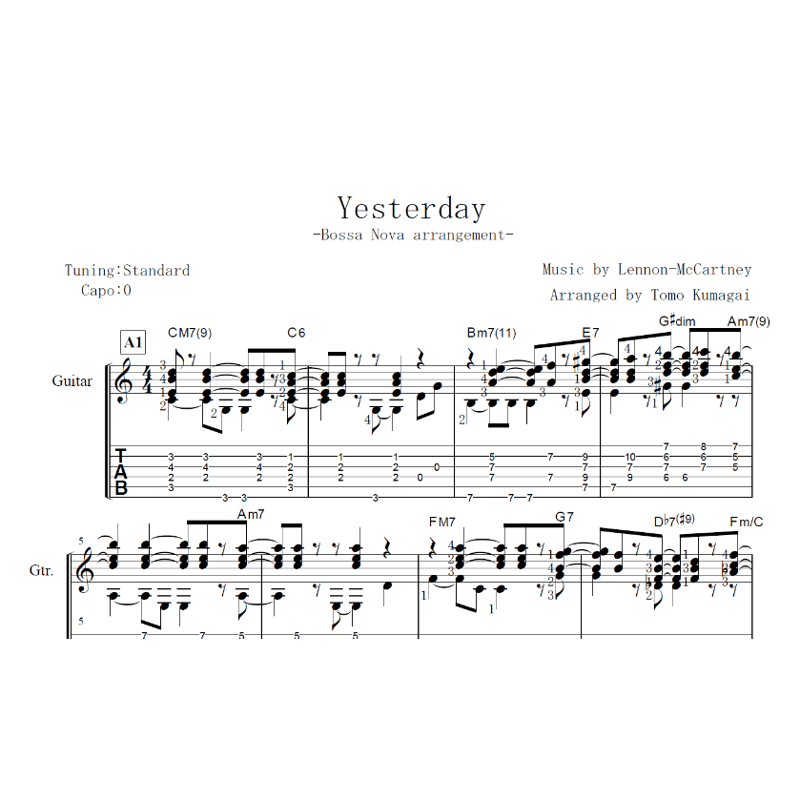 Yesterday-ビートルズ ボサノバ風 [Level C]（ソロギター楽譜） | Fing