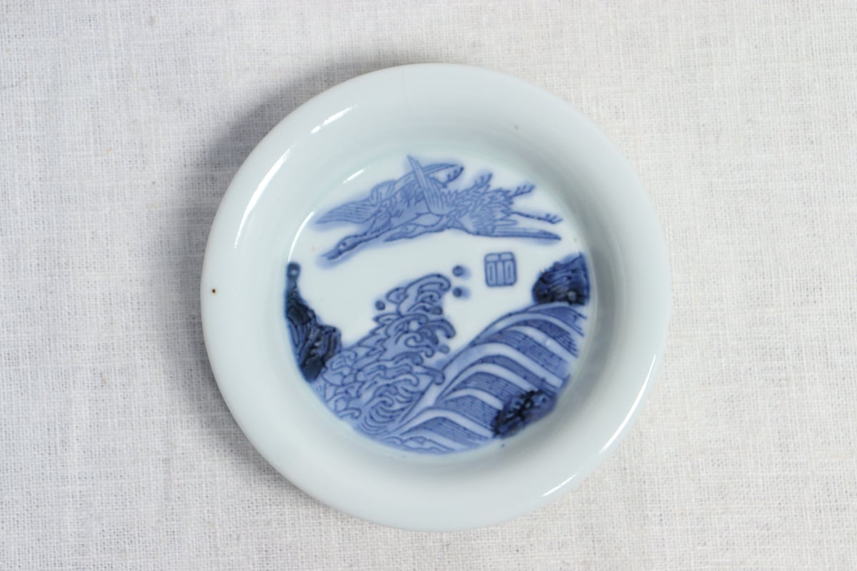 向付 染付 七福神 5客 明治 大正 昭和初期 銘 変形皿 小皿 その2 向付