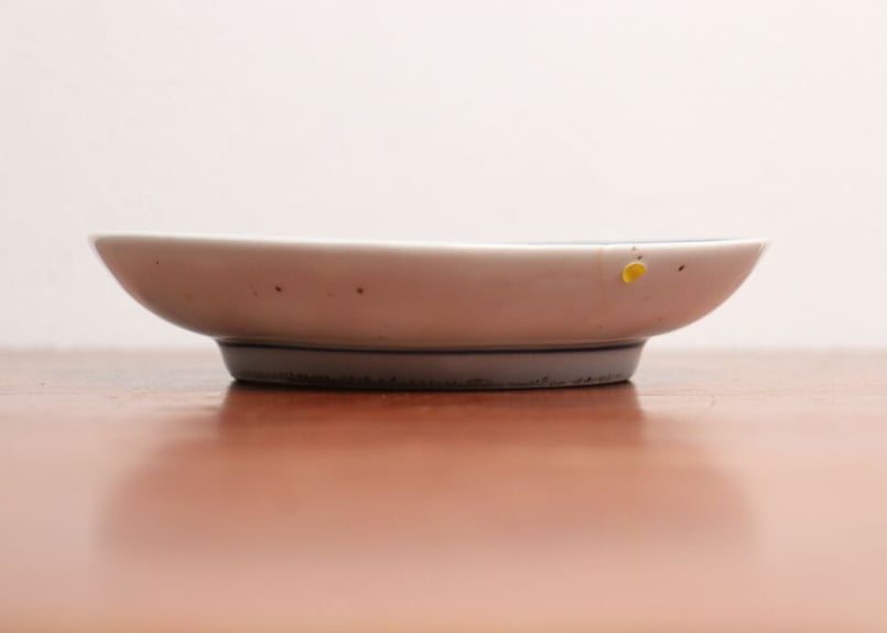 江戸中期藍九谷水車と蓮弁文5寸皿 ④ニュウ | 吉祥寺PukuPuku