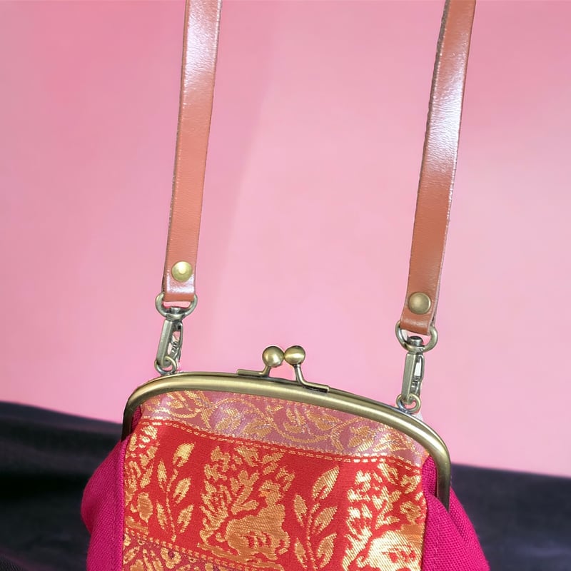 がま口バッグ＆ポーチ 西陣シルク帯＆帆布＆本革ショルダー | 帯アート