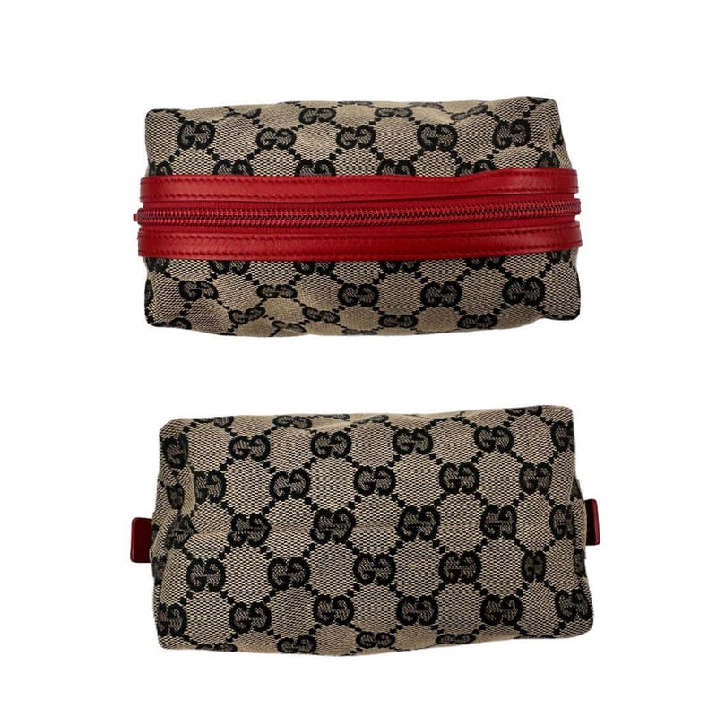 GUCCI グッチ GGキャンバス ブラウン×レッド 化粧ポーチ コスメ入れ