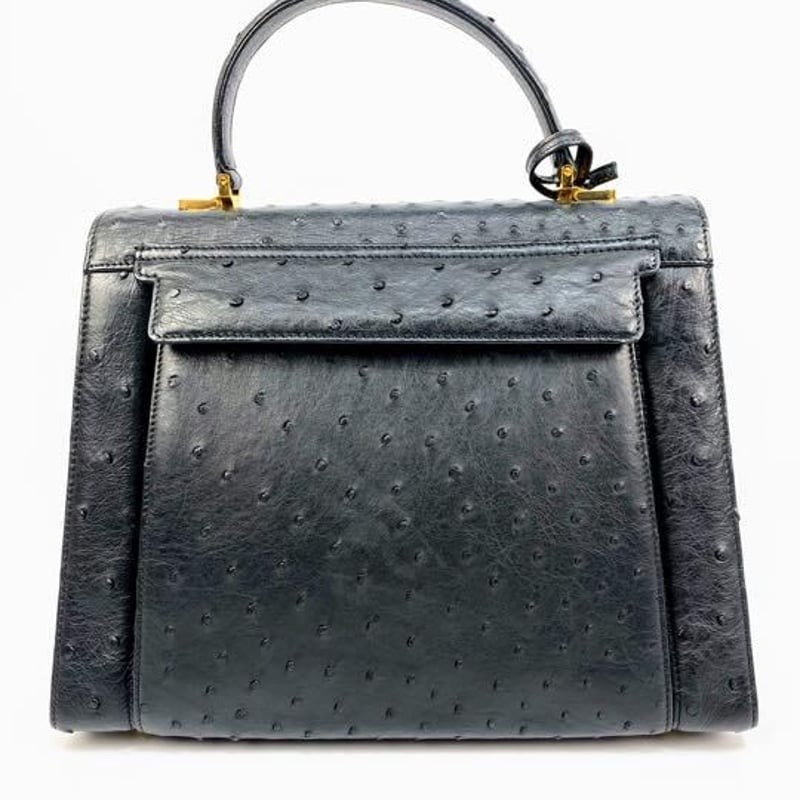 クラインカール 極上オーストリッチ 駝鳥 黒革 ハンドバッグ 南京錠