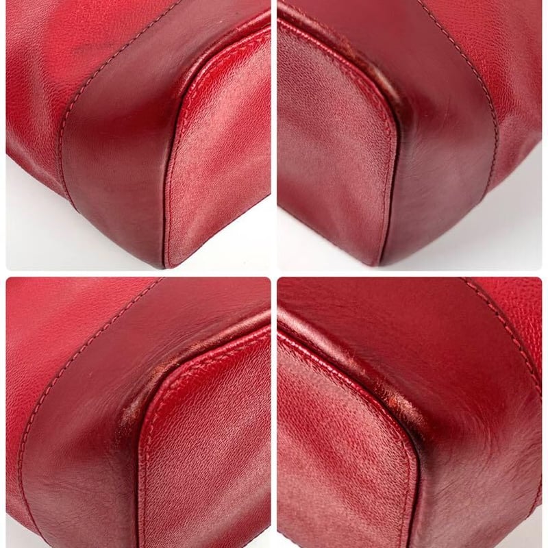 トラサルディ バケツ型ショルダーバッグ レザー巾着 レッド イタリア製