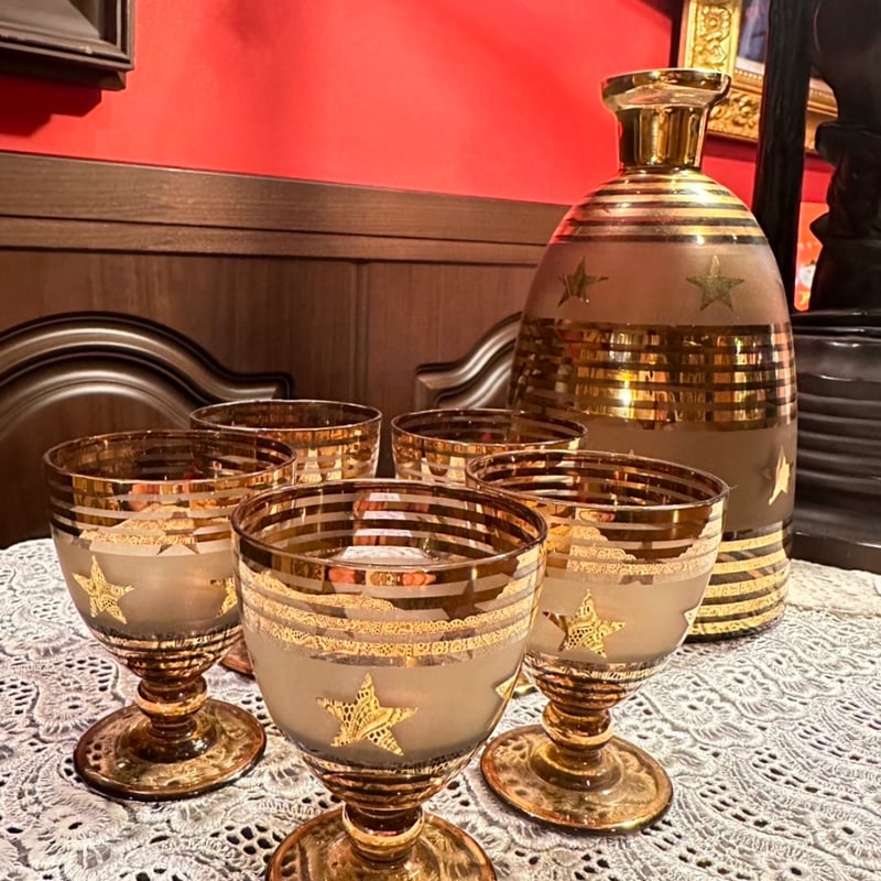 ボヘミアグラスセット 星柄のデキャンタ&ミニグラス5個セット