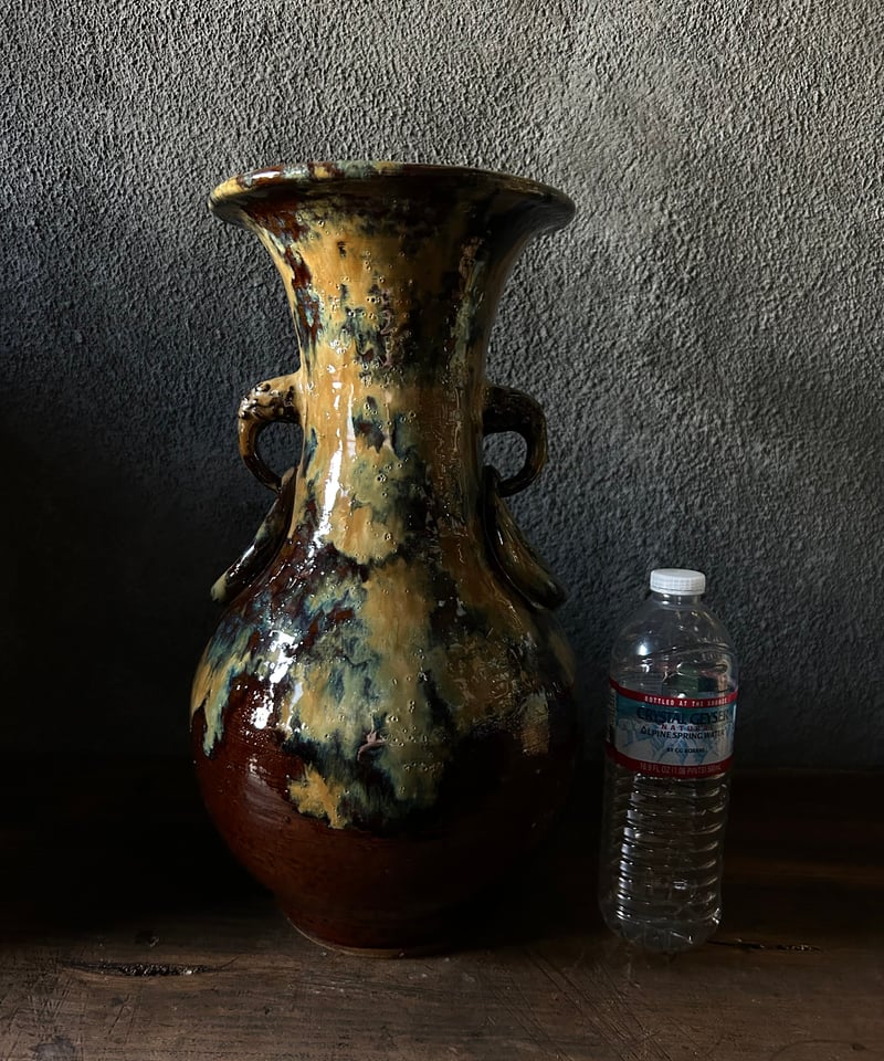 小鹿田焼の花器/流釉/双耳広口大壺/古美術 | 骨董・アンティークの