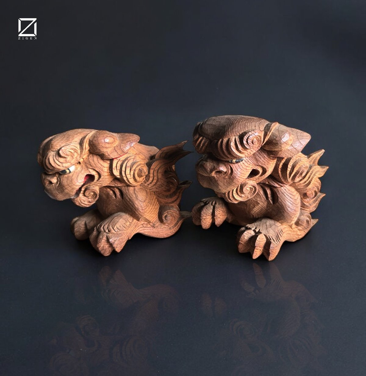 狛犬 小 木彫×2体 | 古物屋次元 オンラインショップ