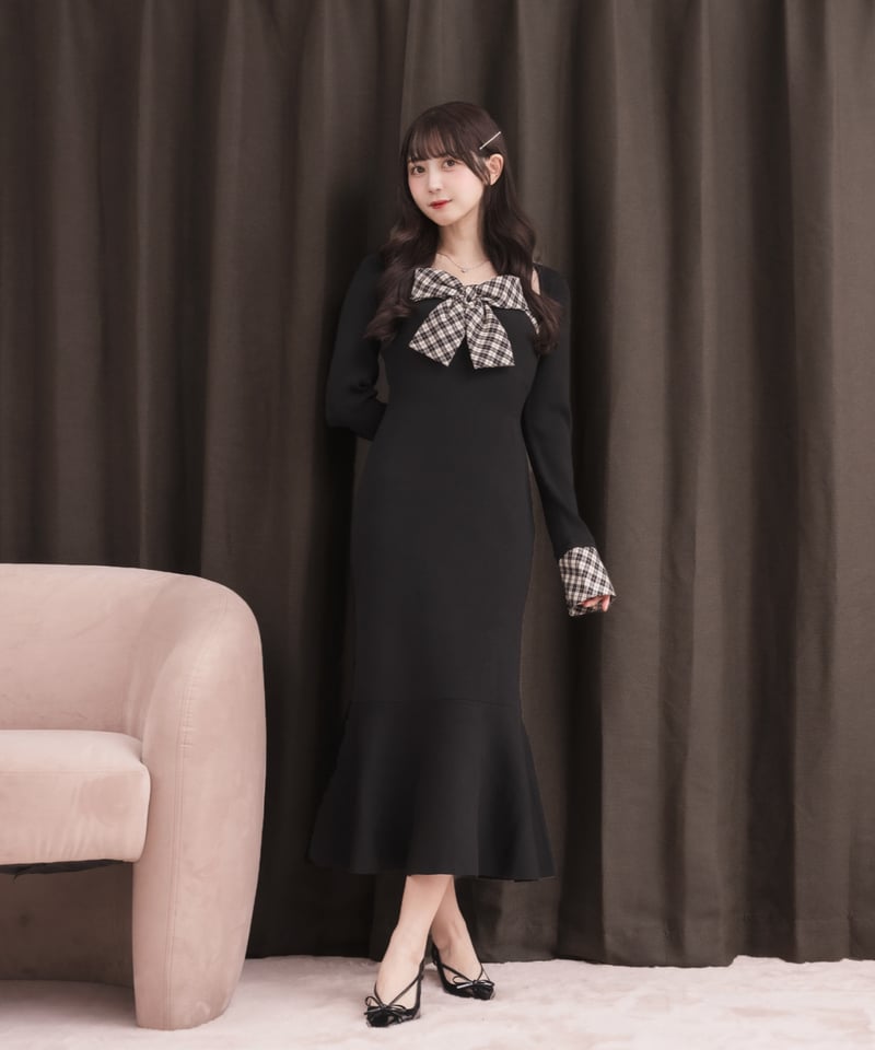 ボレロ付きチェックリボンニットワンピース | DOLCELICHE（ドルチェ