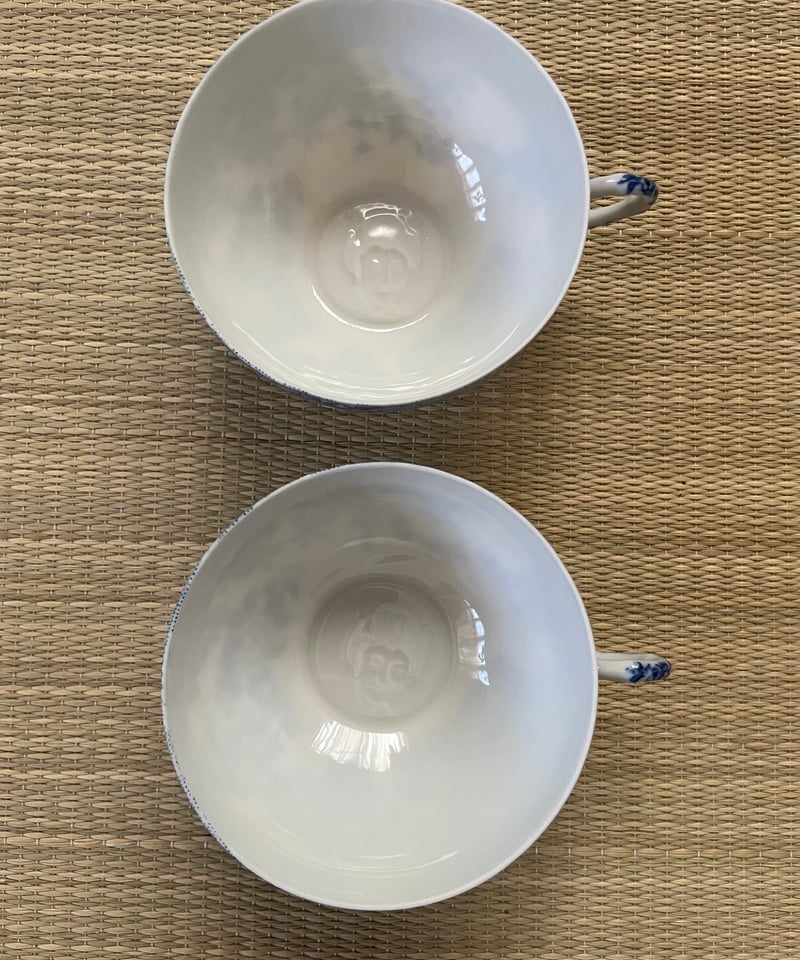 美品 同柄2客セット】日本特製 透かし芸者文様 エッグシェル 卵殻手