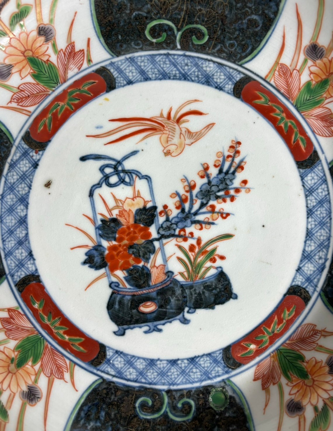 伊万里 大皿 [草花鳥紋絵] 色絵 盛り皿 飾り皿 器 古伊万里 江戸時代