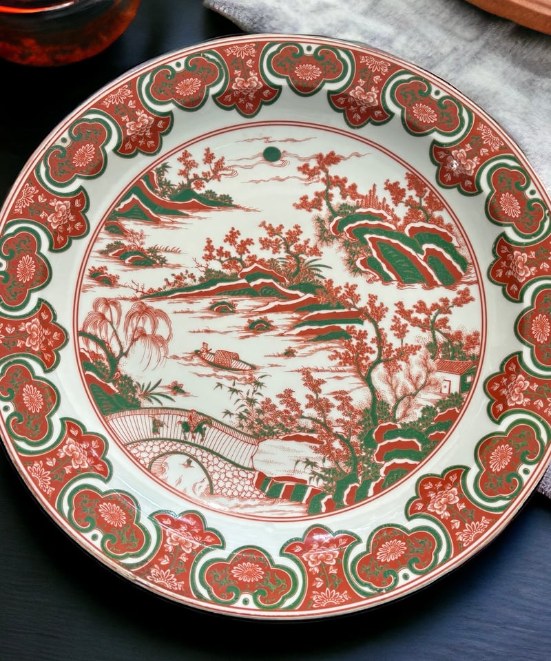 大皿 色絵 赤絵 童 中国 角福 銘 中華 あそび 窯傷 🔶SALE🔶岐阜 秀峰
