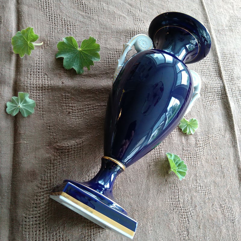 Meissenマイセン、コバルトにフラワーブーケの花瓶、高さ約23.7㎝H