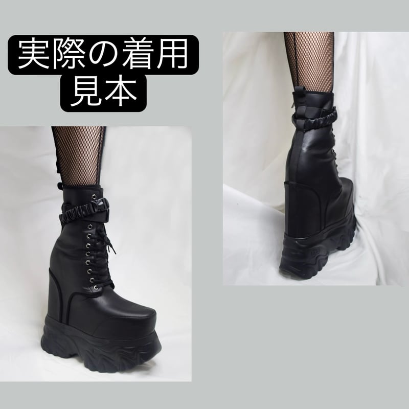 30㎝】 シークレットブーツ レースアップショートブーツ ブラック 厚底