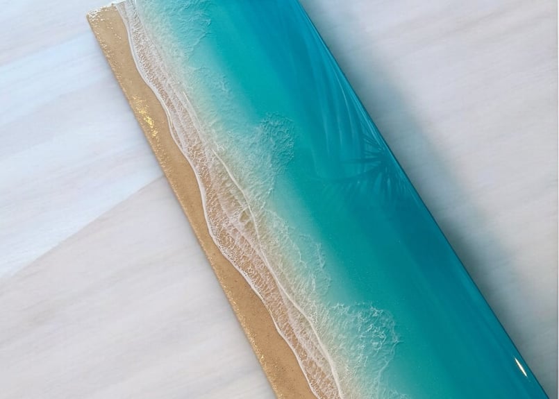 レジンアート【波のキャンバス】☆受注制作 ワイドパネル W90×30cm