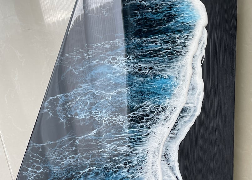 レジンアート【波のキャンバス】☆現品 ブラックオーシャン ワイド