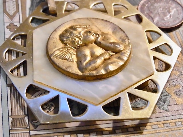 フランス アンティーク 大きな メダイヨン 天使 ケルビム アール・デコ