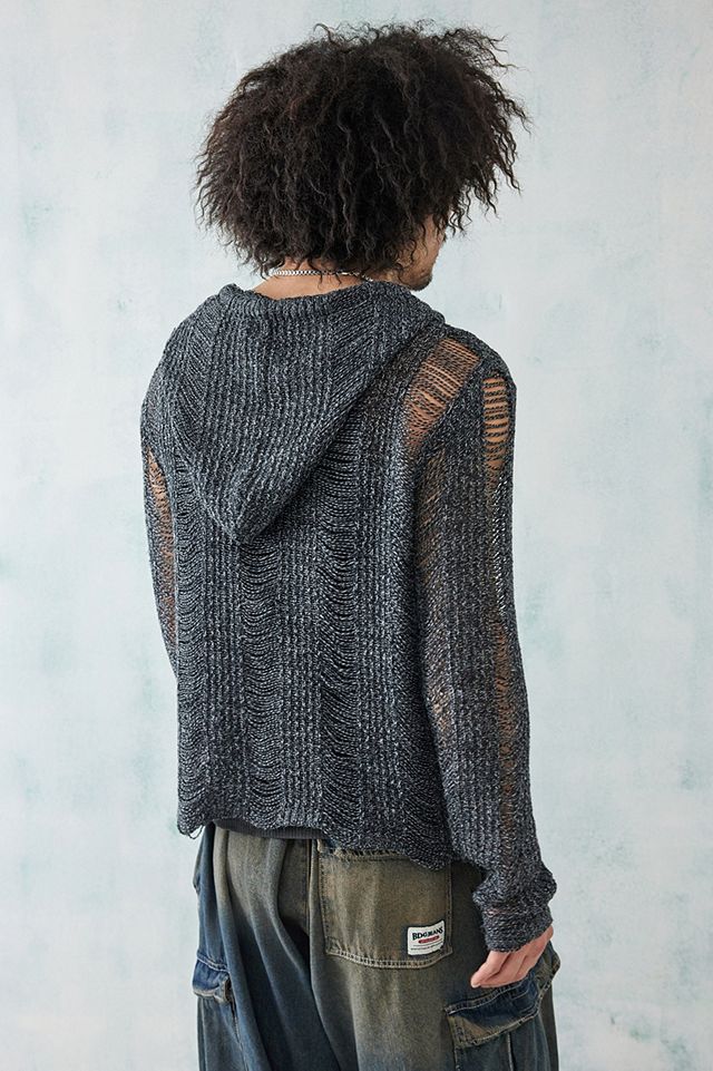 Jaded London Charcoal Twist Laddered Knit Zip-Up Hoodie | Urban