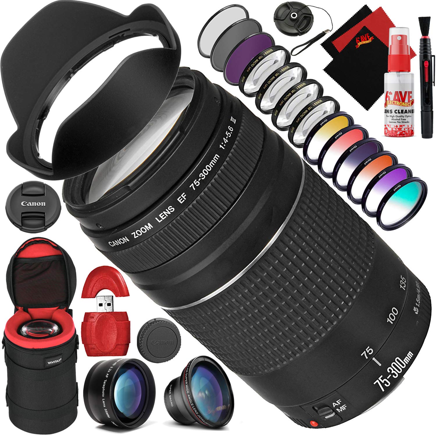 Canon Canon EF 75-300mm f/4-5.6 III Lens with Mega Accessory Combo