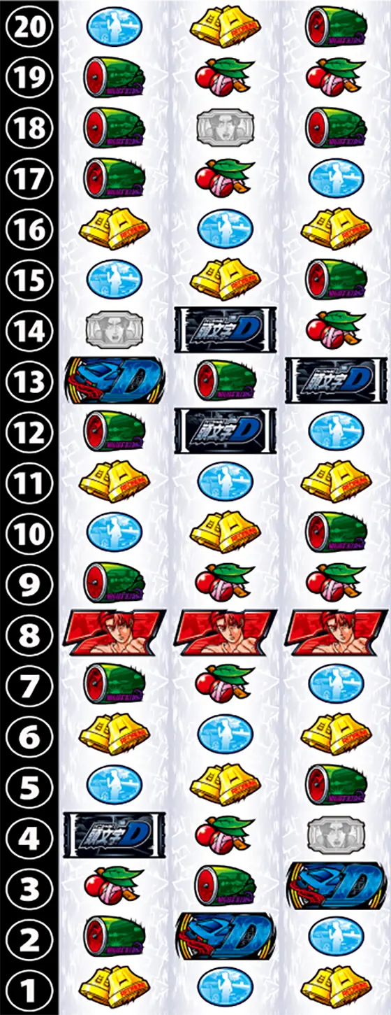 イニシャルD 2nd（スマスロ）】打ち方とリール配列｜AT中は中押し手順