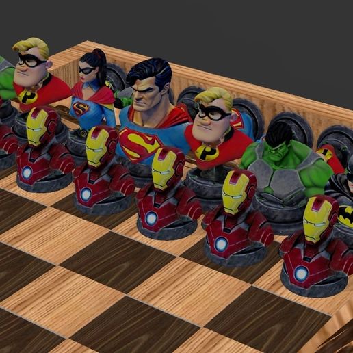 ♟️ SUPERHEROES CHESS COMPLETE・ STL File for 3D printing・Cults
