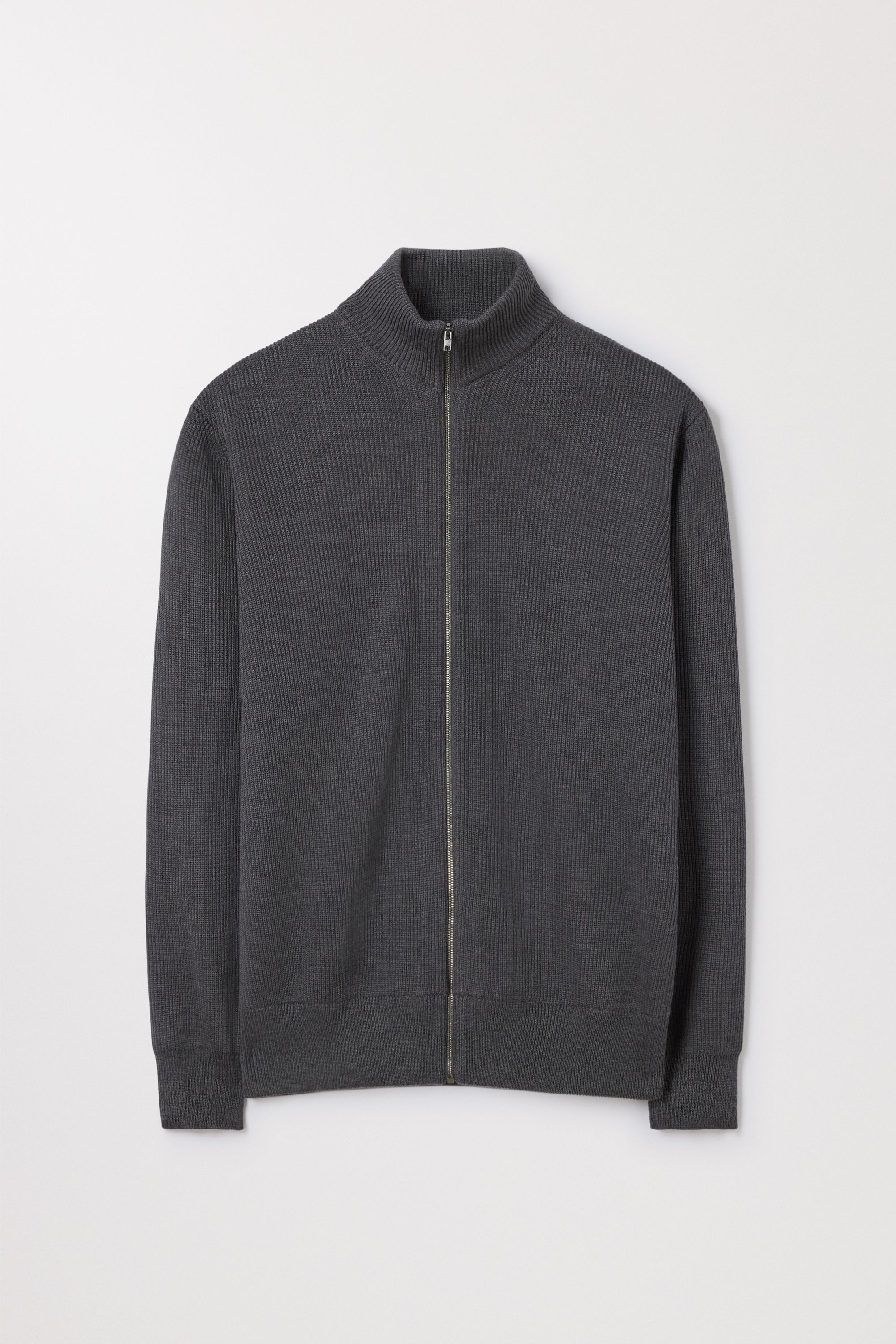 Dark Navy Merino Zip Cardigan | Ribbed Wool | Asket