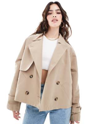 Vero Moda short boxy trench coat in beige | ASOS