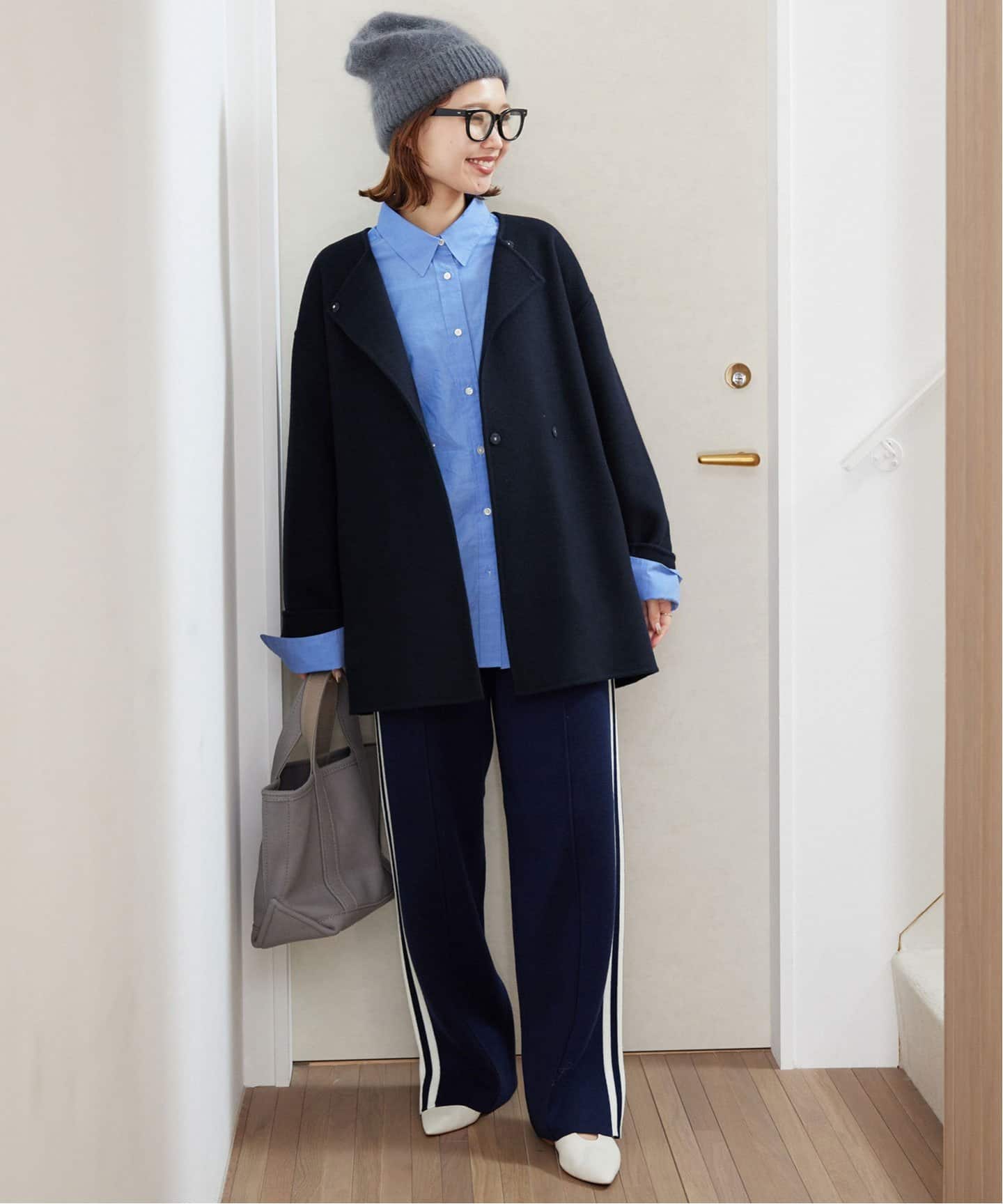 souple woolダブルフェイスノーカラーコート（ノーカラーコート