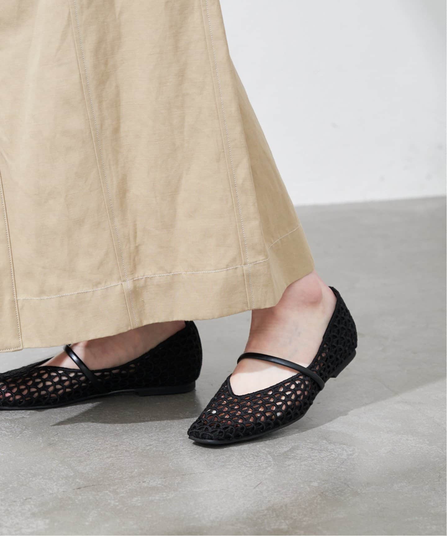 追加》スクエアクロシェストラップフラット（フラットシューズ）｜LE