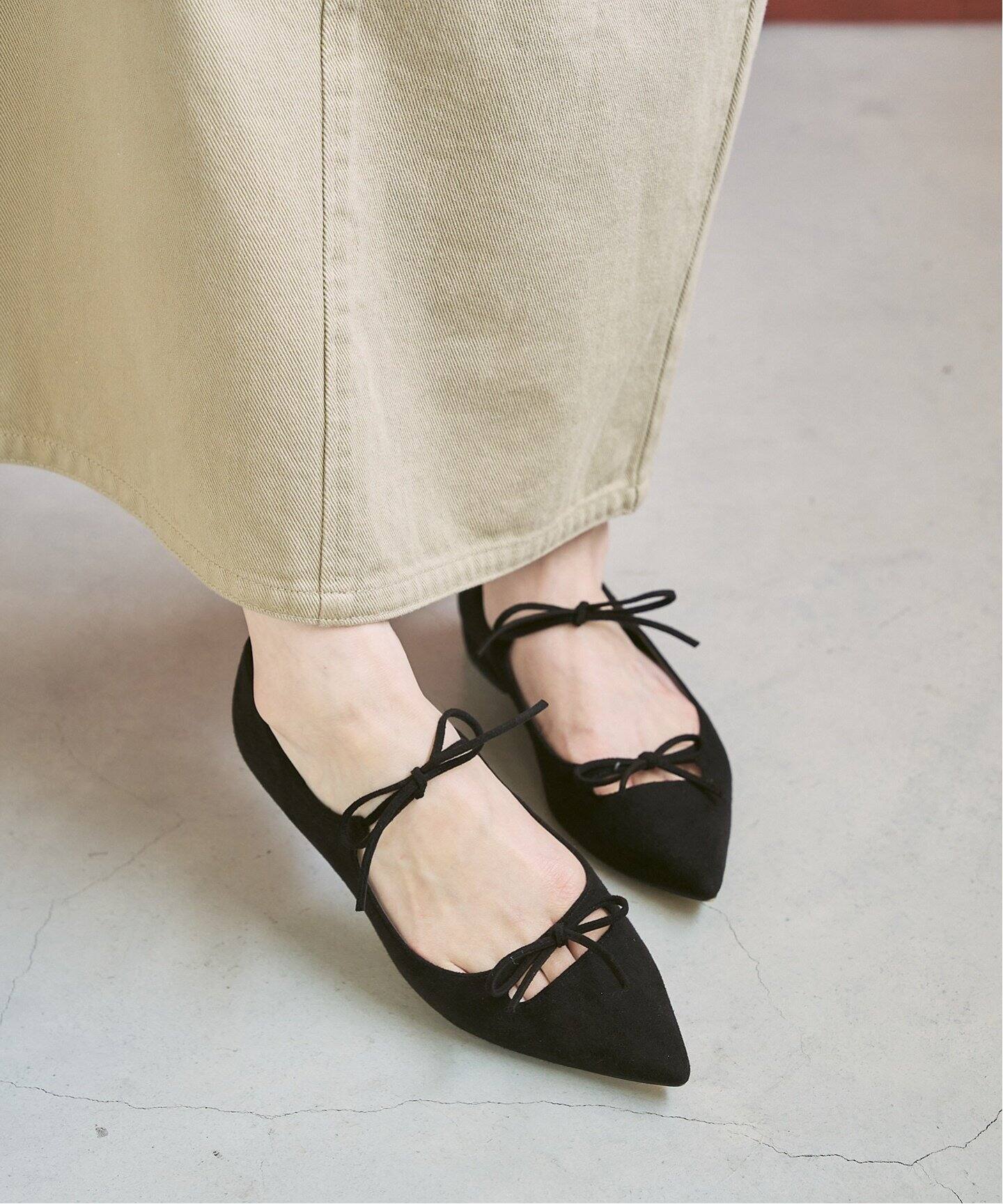 追加》ポインテッドダブルリボンフラット（フラットシューズ）｜LE