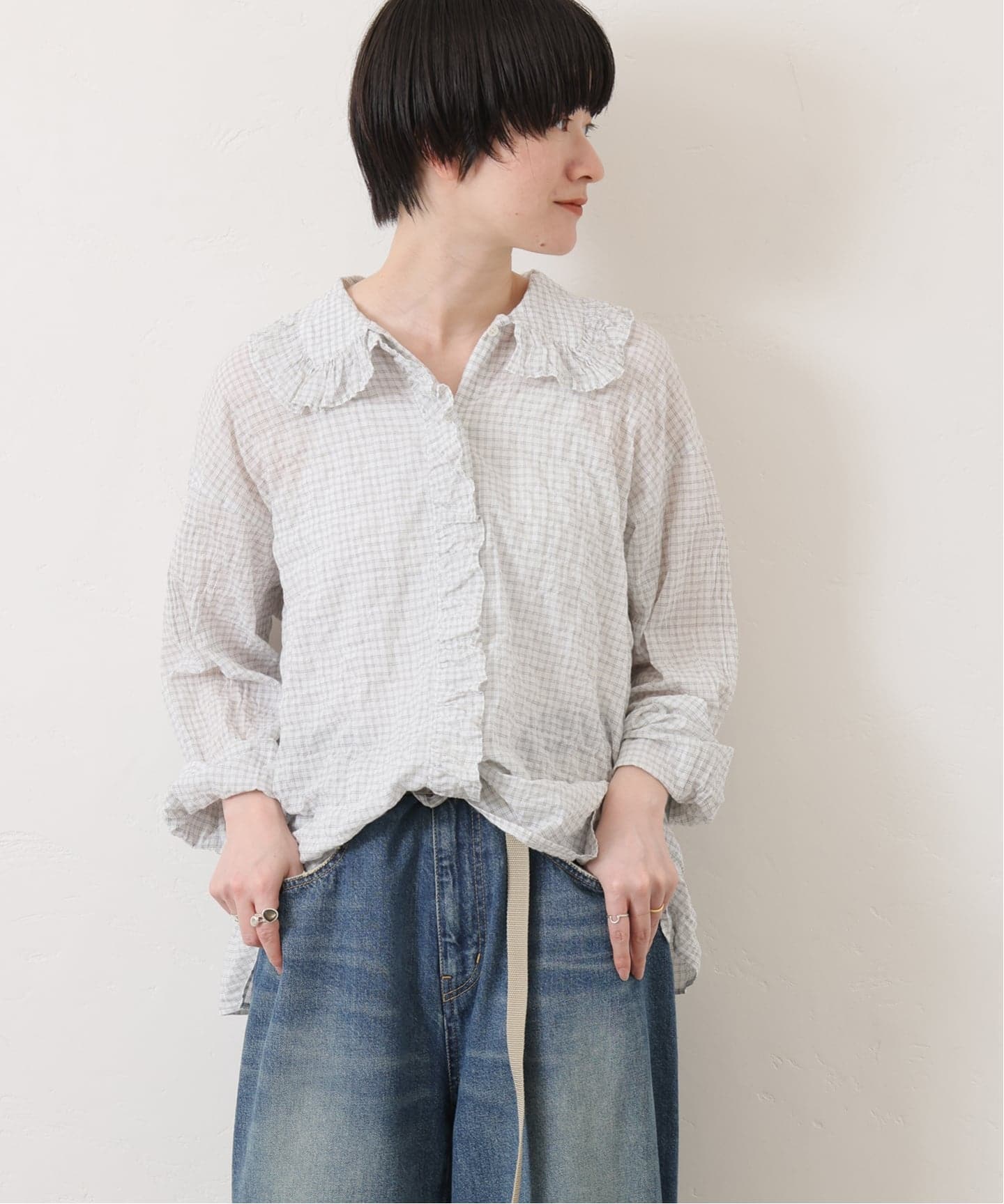 追加》シャーリングローン フリルブラウス（シャツ／ブラウス