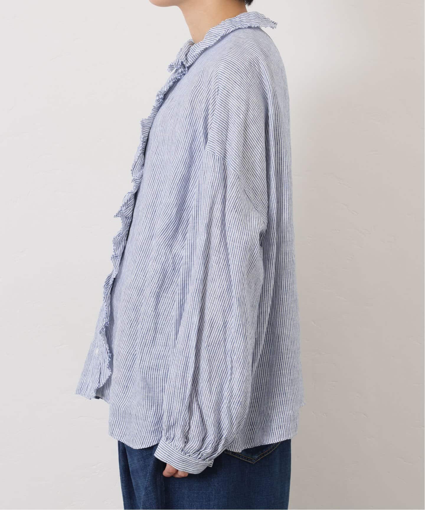 リネンストライプ フリルブラウス（シャツ／ブラウス）｜journal