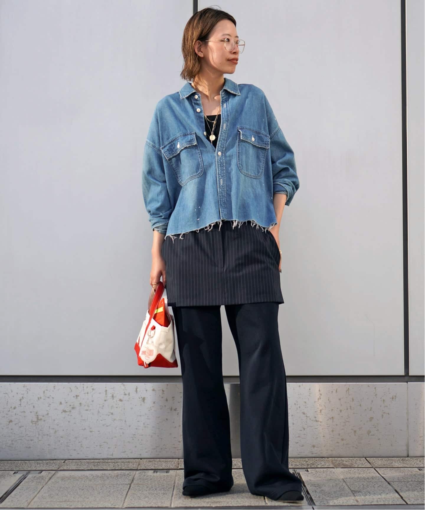 JOHNBULL/ジョンブル】デニムクロップドシャツ（シャツ／ブラウス