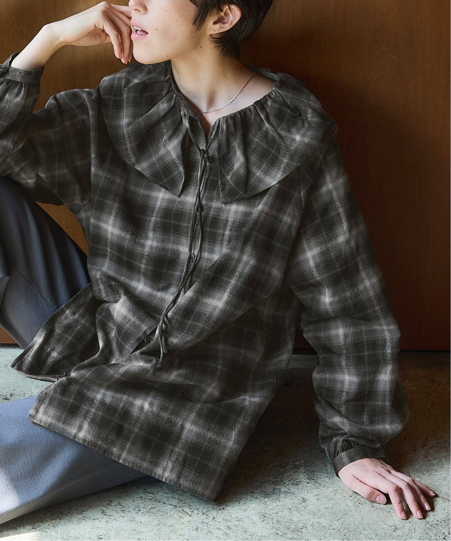 追加2》BLACK フリルチェックブラウス（シャツ／ブラウス）｜IENA