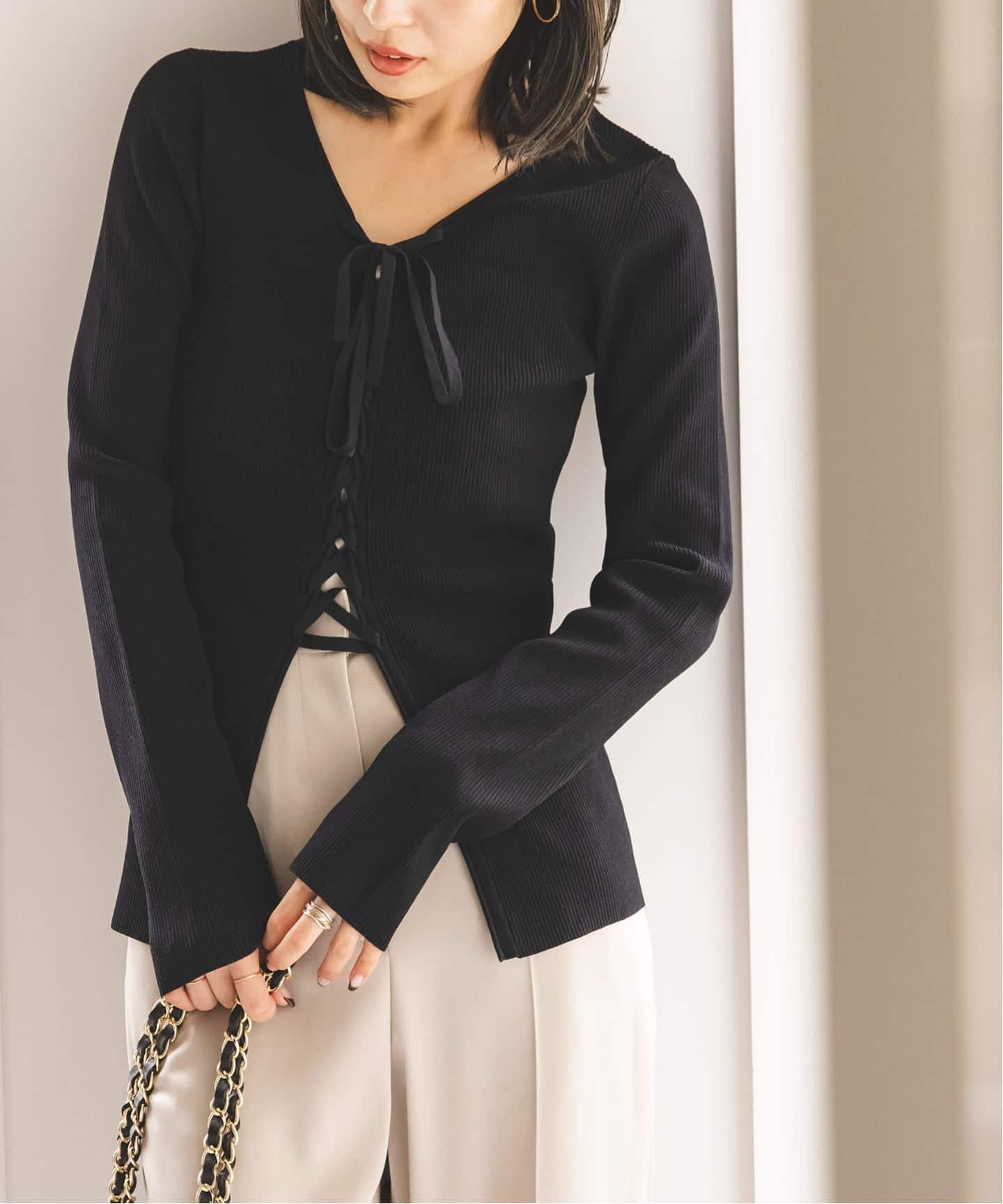 WEB限定追加》レースアップリブニット（ニット／セーター）｜NOBLE