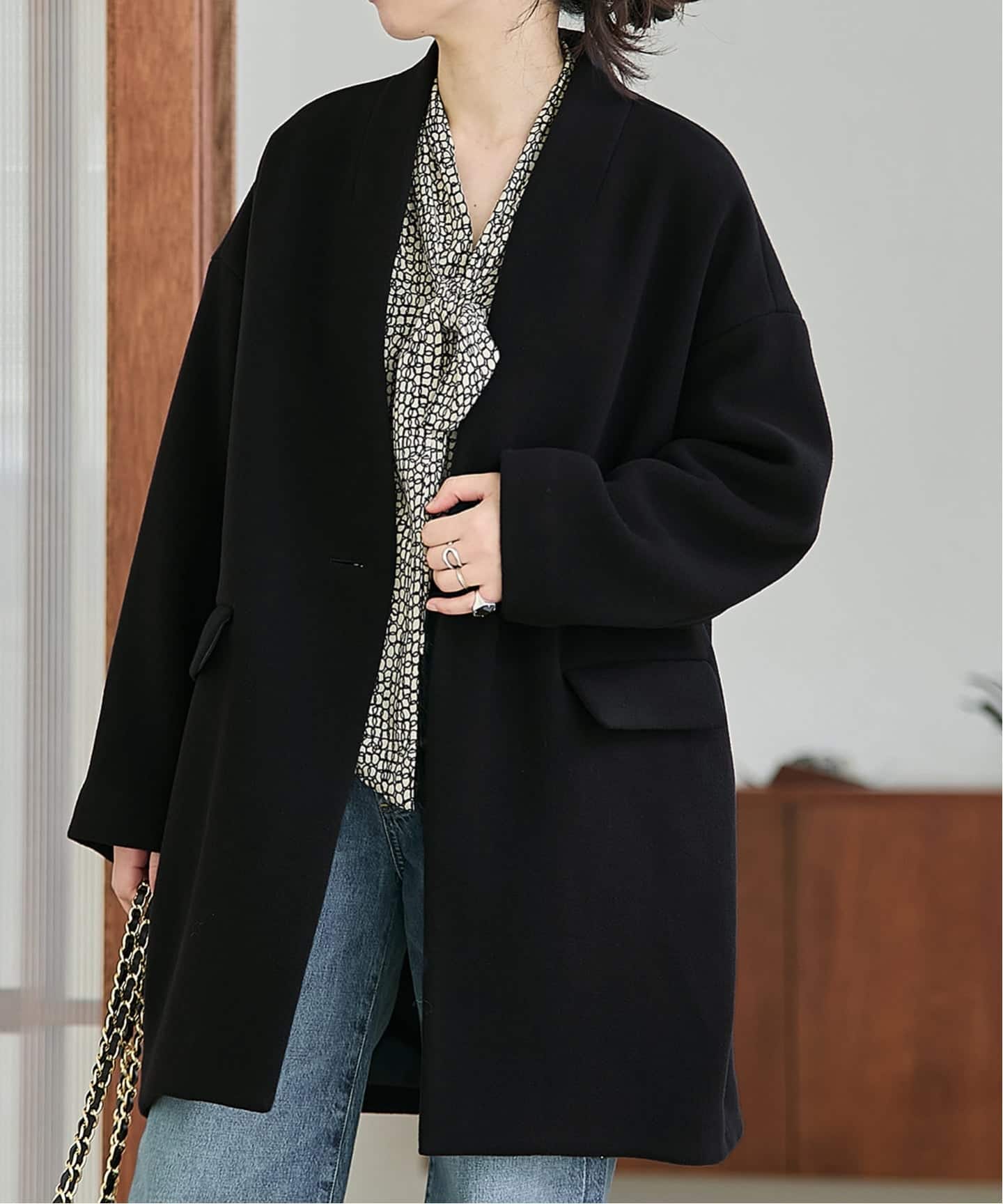 追加》SUPER140S/GIOLICA コクーンコート（ノーカラーコート