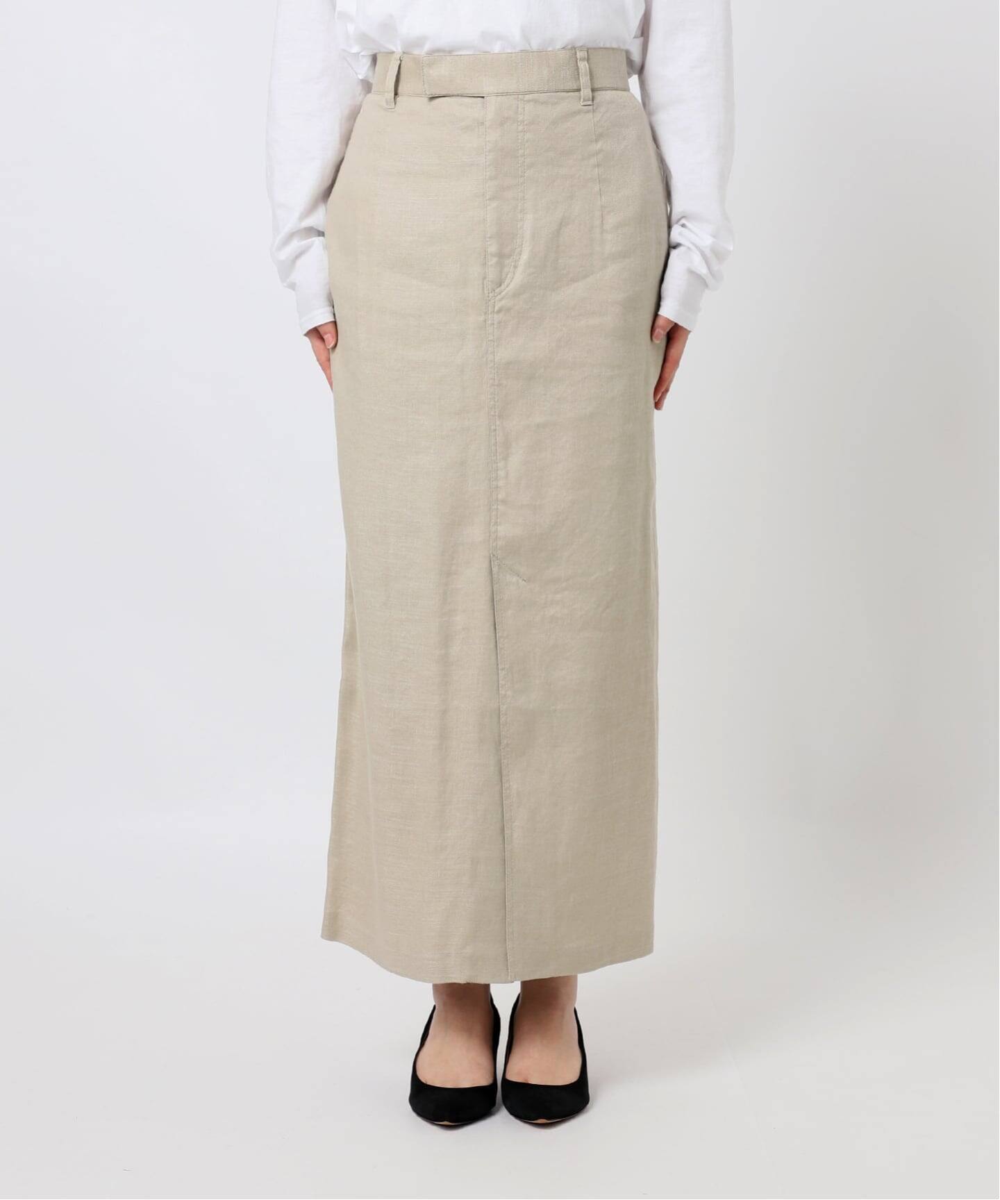 予約》リネンストレッチIラインスカート（ロング・マキシ丈スカート