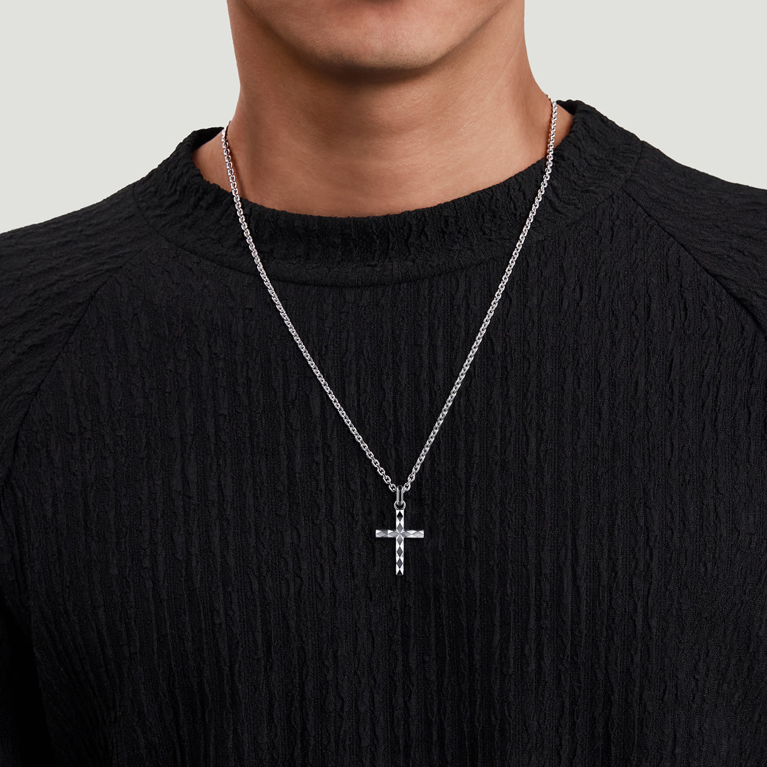 22 Inch 925 Sterling Silver Faceted Cross Pendant Necklace @ $470
