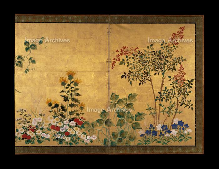 作品詳細 | 四季草花図屏風 | イメージアーカイブ - DNPアート